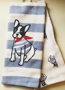 French Bulldog Frenchie Kitchen Towel Set Of 2 Envogue Cute Dog Black Cotton - Picture 1 of 5