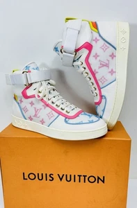 Women’s Louis Vuitton Boombox Sneaker Blue Pink White SZ 38 LV High Top - Foto 1 di 20