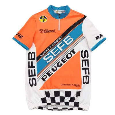 Vintage Clement SEFB 1988 Peugeot Cycling Jersey Sz 5, 80s Giessegi Italy Orange - Image 1 of 4