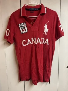 Polo Ralph Lauren Red White Big Pony Canada Crest Polo Shirt Medium - Picture 1 of 4