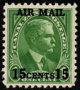 Canal Zone Stamp Scott #C1 Mint NH - 15 Cents on 1 Cent Green Surcharged Airmail - Picture 1 of 1
