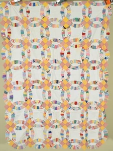 CHEERY Vintage 30's Double Wedding Antique Crib Quilt Top ~Beautiful Fabrics! - Picture 1 of 8