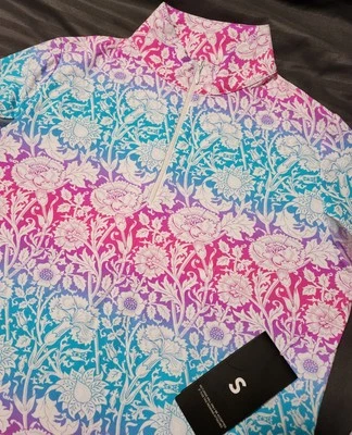 Nuevo con etiquetas Polo para mujer IBKUL cuarto cremallera estampado Jesse talla pequeña rosa turquesa  Foto 1 de 4