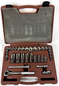 Paramount CR-X Steel Chrome Metal 34 Piece Metric SAE Socket Set 8-19mm 5/16-7/8 - Picture 1 of 11