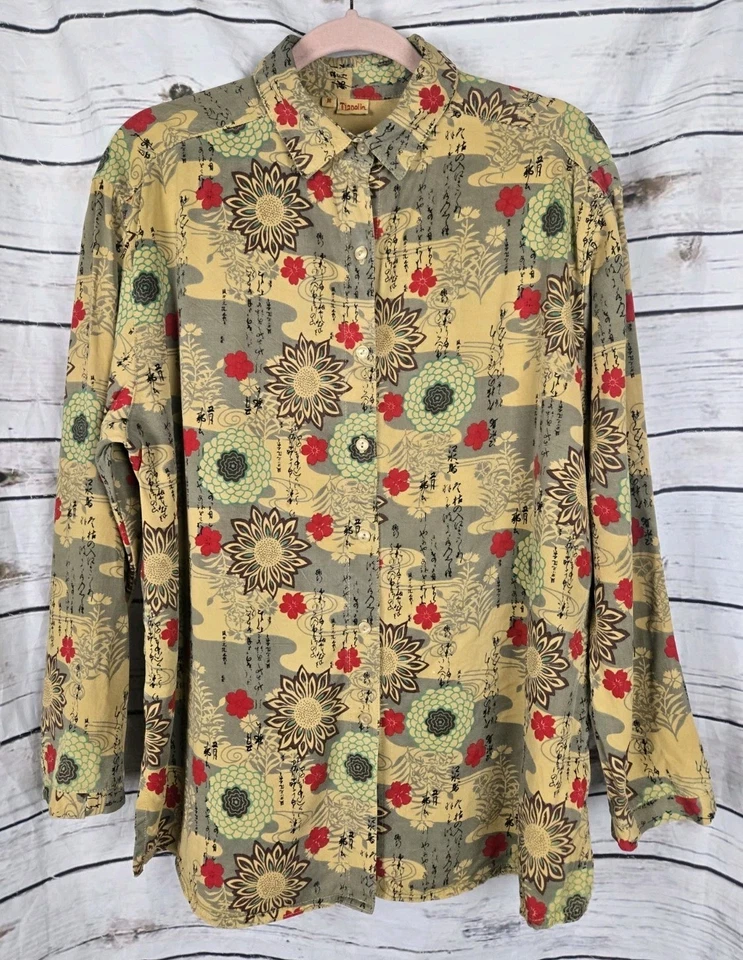 Camisa Blusa Top Tianello Floral Asiática Mediana Mezcla Tencel Abotonada Para Mujer Foto 1 de 4