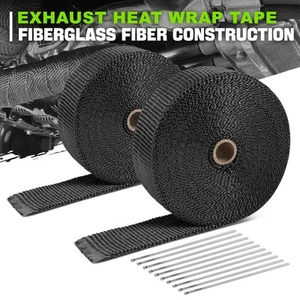Cabezal de escape de fibra de vidrio negro de 2" de 50 pies envoltura térmica y lazos de acero inoxidable de 10 piezas - Imagen 1 de 5