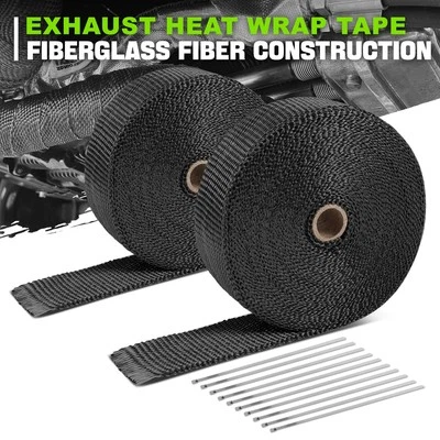 Cabezal de escape de fibra de vidrio negro de 2" de 50 pies envoltura térmica y lazos de acero inoxidable de 10 piezas Foto 1 de 4