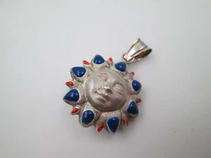 Vintage 925 Sterling Silver & Enamel Sun Women's Pendant 1990s Perfect Gift - Picture 1 of 7