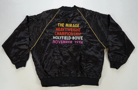 Rare VTG MIRAGE Evander Holyfield Riddick Bowe 1992 Boxing Satin Jacket 90s XL Cover