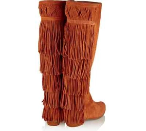 Schutz Kamilia Caramel Brown Fringe Suede Womens Knee-High Boots - Picture 1 of 7