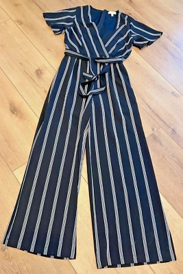 Macacão feminino MONTEAU preto branco listrado forrado (MÉDIO) - Imagem 1 de 3