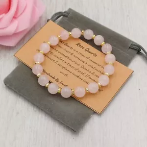 ROSE QUARTZ Bracelet Stretch Handmade + Gift Bag & Card Crystal Gemstone 6/8mm - Picture 1 of 12