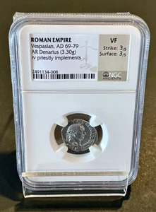 ROMAN EMPIRE VESPASIAN AD 69-79 AR Denarius Silver (3.30g) NGC Ancients VF - Picture 1 of 4