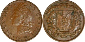 Dominican Republic 1 Un Centavo 1975 3 grams. KM#31 bronze circulated - Picture 1 of 3