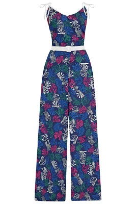 retro Playsuit 50s Marlene vintage Jumpsuit Träger Flower Overall blau - Bild 1 von 2