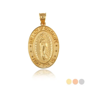 Gold Our Lady of Guadalupe Beaded Oval Pendant Necklace(Yellow/Rose/White) - Picture 1 of 10