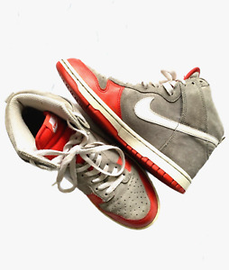 Nike Dunk High Top Grey/Red Size 6.5 Suede Leather Unisex/kids