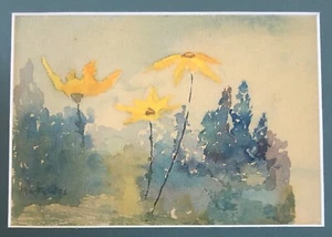 Blumen Feld Aquarell Gemälde 11,25x9,25" Impressionist 70er Jahre Vintage - Bild 1 von 9