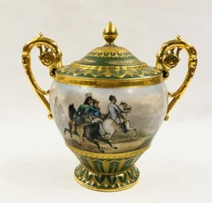 Antiguo tazón de azúcar grande francés del siglo XIX Sevres Napoleón Batalla de Jena - Imagen 1 de 6