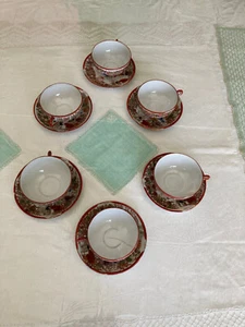 6er Set Satsuma Vintage antike japanische Geisha Teetassen und Teller D6" - Bild 1 von 9