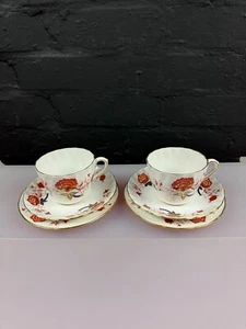 2 x Royal Crown Derby Bali Tea Trios Cups Saucers and Side Plate Set - Picture 1 of 8