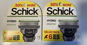 2x Schick Hydro 5 Blade Sensitive Razor Refills Value Pack 6 Refill Cartridges - Picture 1 of 1