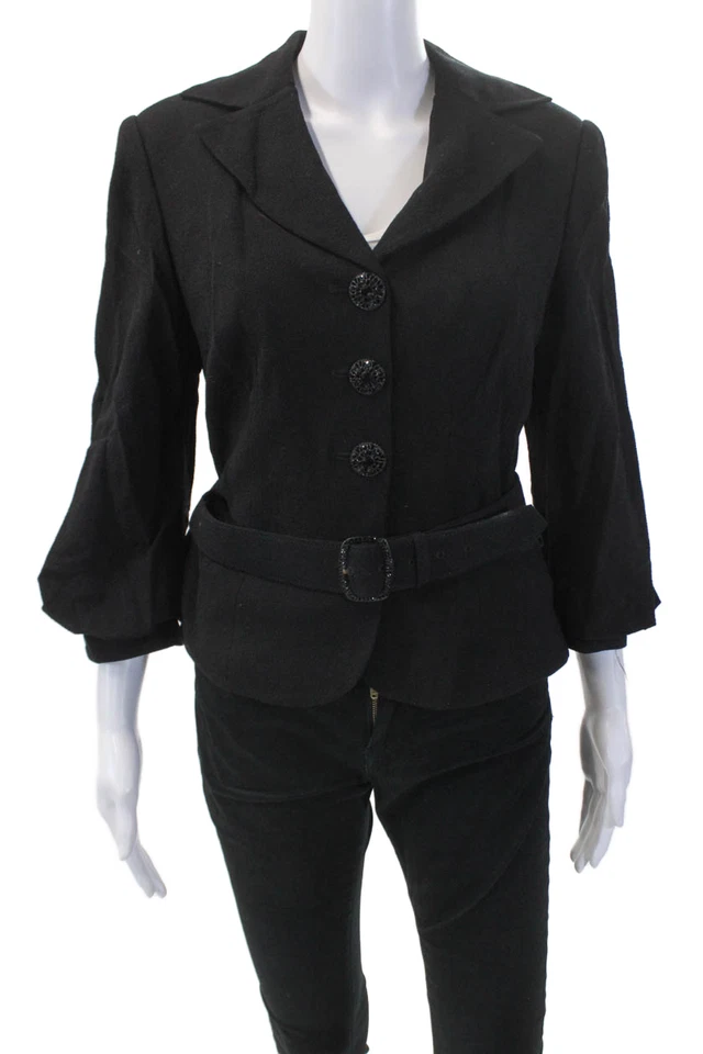 Traje Falda Kay Unger Mujer Botones Joya Línea A Cinturón Negro Lana Talla 10 Foto 1 de 4