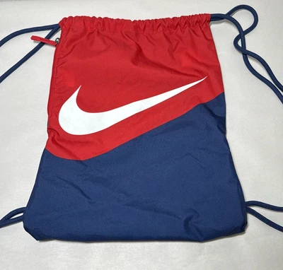 耐克抽绳背包背包健身房包带拉链口袋红色白色蓝色标志 — 第 1/4 张图片