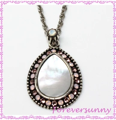 Брайтон капли дождя мать жемчуг розовый кристалл подвеска ожерелье - Изображение 1 из 4