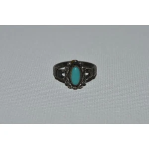 Turquoise Silver Ring, Navajo Type Silver Ring, Turquoise Tiny Pinky Ring - Picture 1 of 10