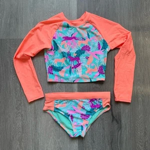 George Vibrant Tropical Orange and Green Rashguard Swim Set Girl’s 14-16 Resort - Picture 1 of 11