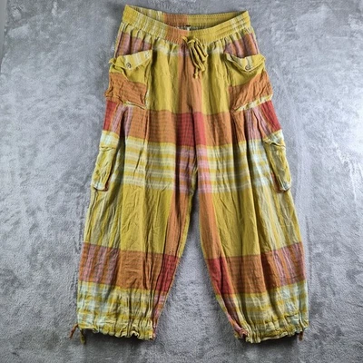 Pantalones Free People Set Me Free Grandes Naranja Amarillo Cuadros Carga Sueltos Harén Boho Foto 1 de 4