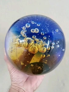 Massive 6" Blue & Amber Bubble Art Glass Globe "Galaxy D’Arte Murano?" 12+ lbs! - Picture 1 of 22