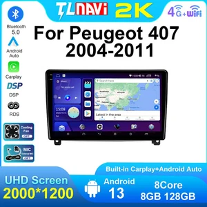 For Peugeot 407 2004-2011 Android Auto CarPlay Car Radio GPS Video Player Screen - Picture 1 of 32