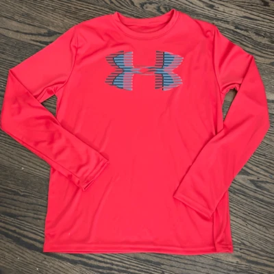 Like NWOT! Under Armour Red/Salmon Long Sleeve Loose HeatGear Youth Large - Image 1 of 4