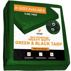 Green/ Black Poly Tarp Cover Super Heavy Duty 10 Mil Thick, - Picture 1 of 52