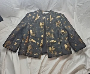 Tahari asl Black Copper Beaded Jacquard Pleat Bolero Dress Blazer Jacket 12 - Picture 1 of 13