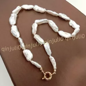 Rare 9-22mm Genuine Natural White Baroque Keshi Biwa Pearl Necklace 14-36 inches - Picture 1 of 16