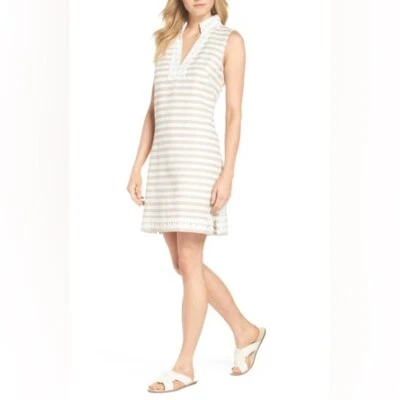 Сарафан ELIZA J в полоску из льняной и хлопковой смеси натуральный - Изображение 1 из 4