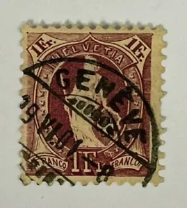 Switzerland / Helvetia Scott #97 1fr Stamp - Geneva Cancel  (Used H OG) X17 - Picture 1 of 2