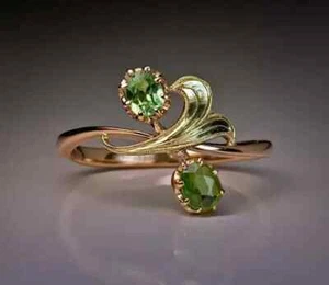 2Ct Oval Cut Lab Created Peridot Flower Wedding Ring 14K Rose Gold Plated Silver - Picture 1 of 4