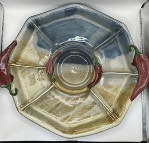 Hull Pottery Chilies Divided Tray Plate w/ Dip Bowl signed - Picture 1 of 6