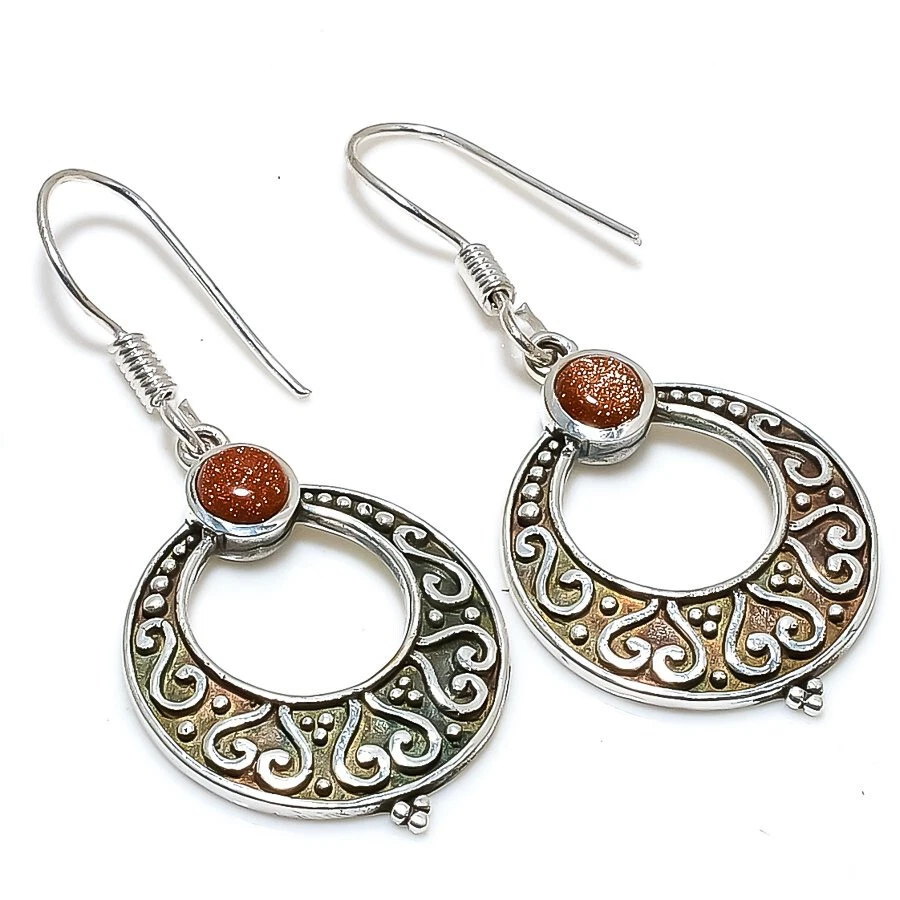 Pendientes chapados en plata con piedras preciosas de oro joyería vintage de 2,5" Foto 1 de 1