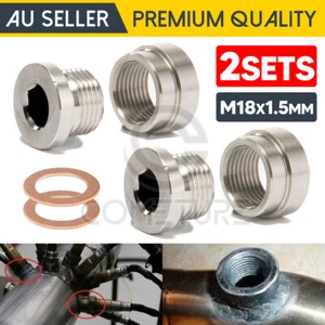 2 SETS O2 Oxygen Sensor Bung Weld On w/Plug & Washer M18x1.5mm - Picture 1 of 6