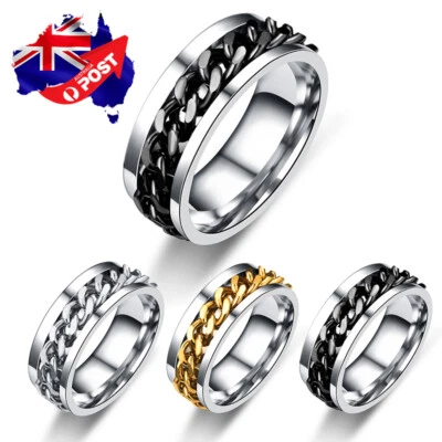 Anillo giratorio de titanio de acero inoxidable de 8 mm anillo de cadena de bordillo regalo para hombres y mujeres Foto 1 de 4
