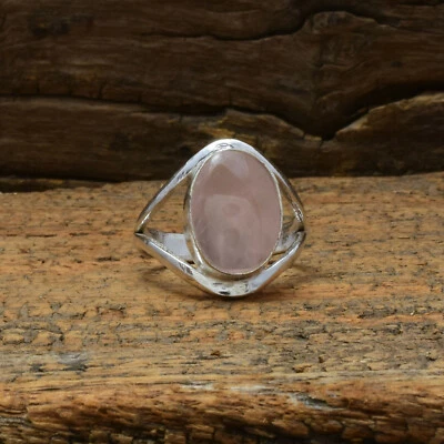 Astounding Rose Quartz Gemstone 925 Sterling Silver Handmade Ring All Size - Image 1 of 4