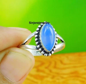 Chalcedony gemstone ring 925 sterling silver handmade Gift US size 5 to 10 - Picture 1 of 5