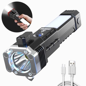 Super Bright LED Flashlights Car Safety Hammer Multi-Function Torch Rechargeable