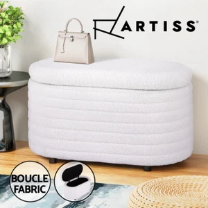 Artiss Storage Ottoman Blanket Box 87cm Boucle Fabric Chest Couch Footstool Oval - Picture 1 of 6
