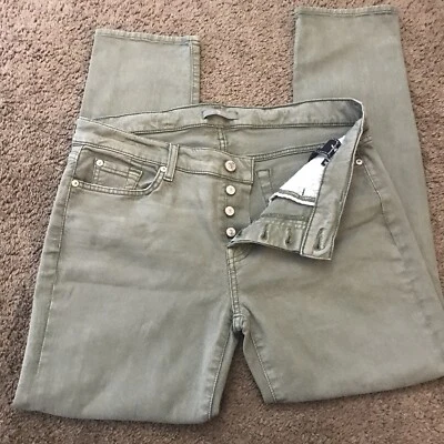 7 For All Mankind Distressed Olive Green Jeans 33-34 Waist/Front Button Closure - Image 1 of 4